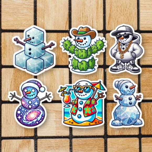 Christmas Snowman Sticker Pack of 6 Vinyl Stickers - Cute Waterproof Sticker Set - Picture 1 of 4